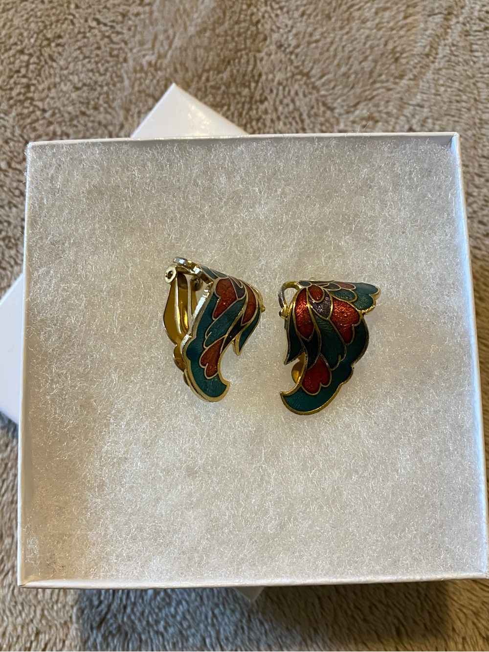Gold-Tone Red & Green Enamel Wing Clip-On Earrings